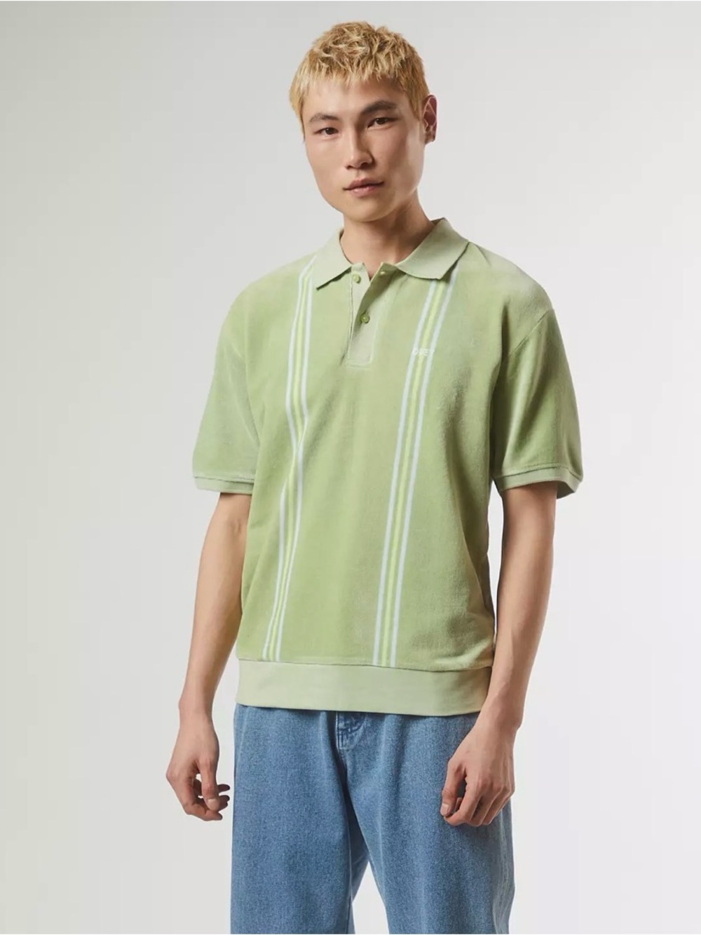 Obey Stefano Velour Polo Shirt Cucumber Multi